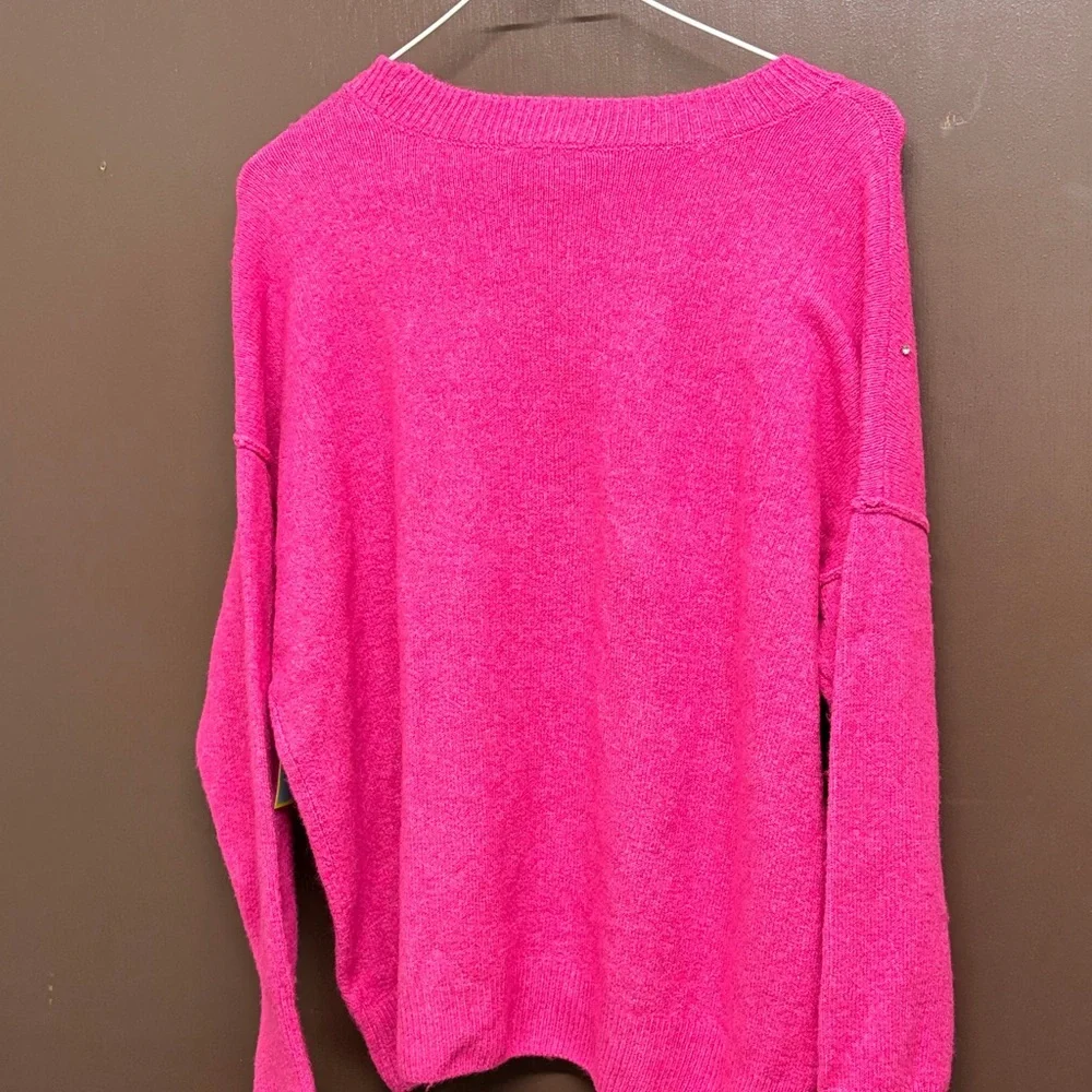 CeCe Fuchsia Sweater with rhinestone Details - Picture 3 of 4